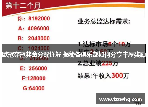 欧冠夺冠奖金分配详解 揭秘各俱乐部如何分享丰厚奖励